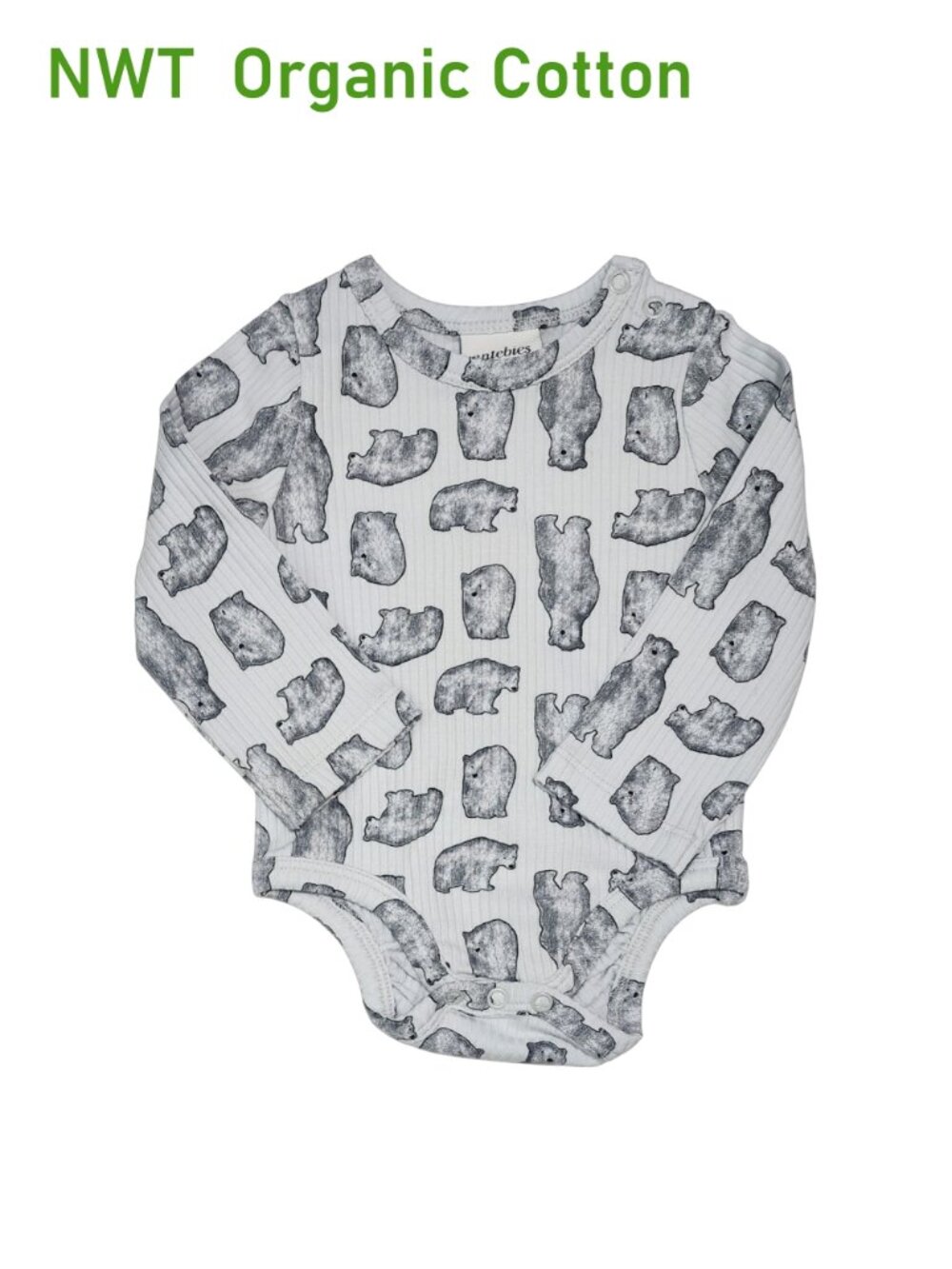 Antebies Polar Bear Print Organic Cotton Long-Sleeve Bodysuit size 0-3M